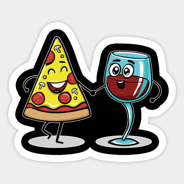 Kawaii Pizza and Wine Friends Sticker by LetsBeginDesigns